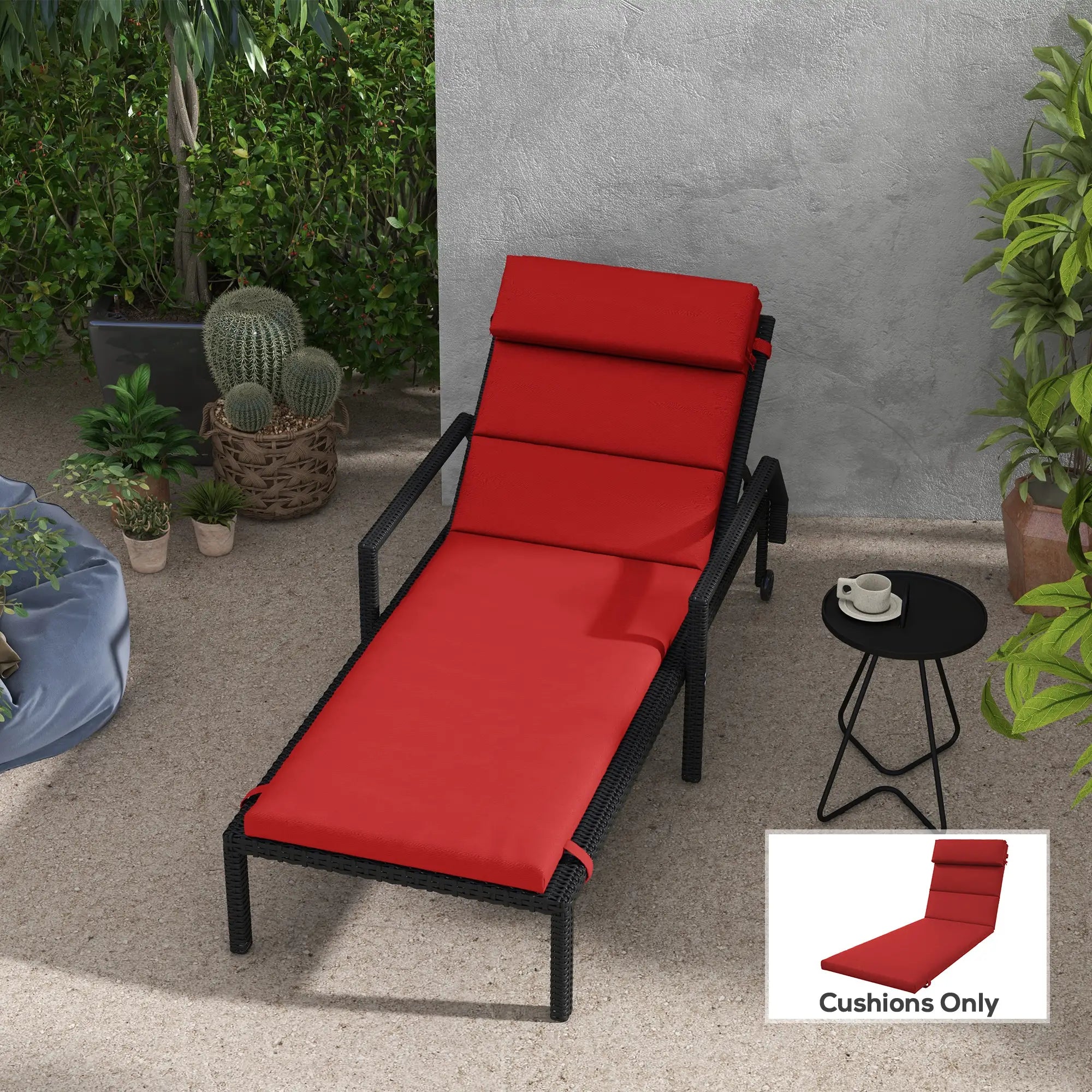 Patio Chaise Lounge Cushion with Headrest, Wine Red Patio Chair Cushions at Gallery Canada