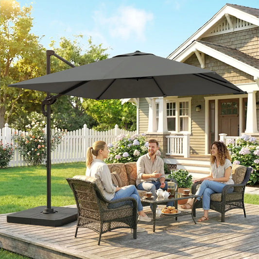 8' x 8' Offset Cantilever Patio Umbrella, UPF50+, 360° Rotation, Dark Grey Offset Cantilever Umbrellas Dark Grey at Gallery Canada