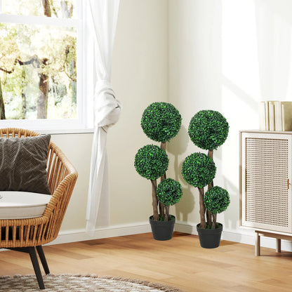 35 Inch Artificial Boxwood Topiary Tree Set of 2, Indoor Outdoor, Green Artificial Trees at Gallery Canada