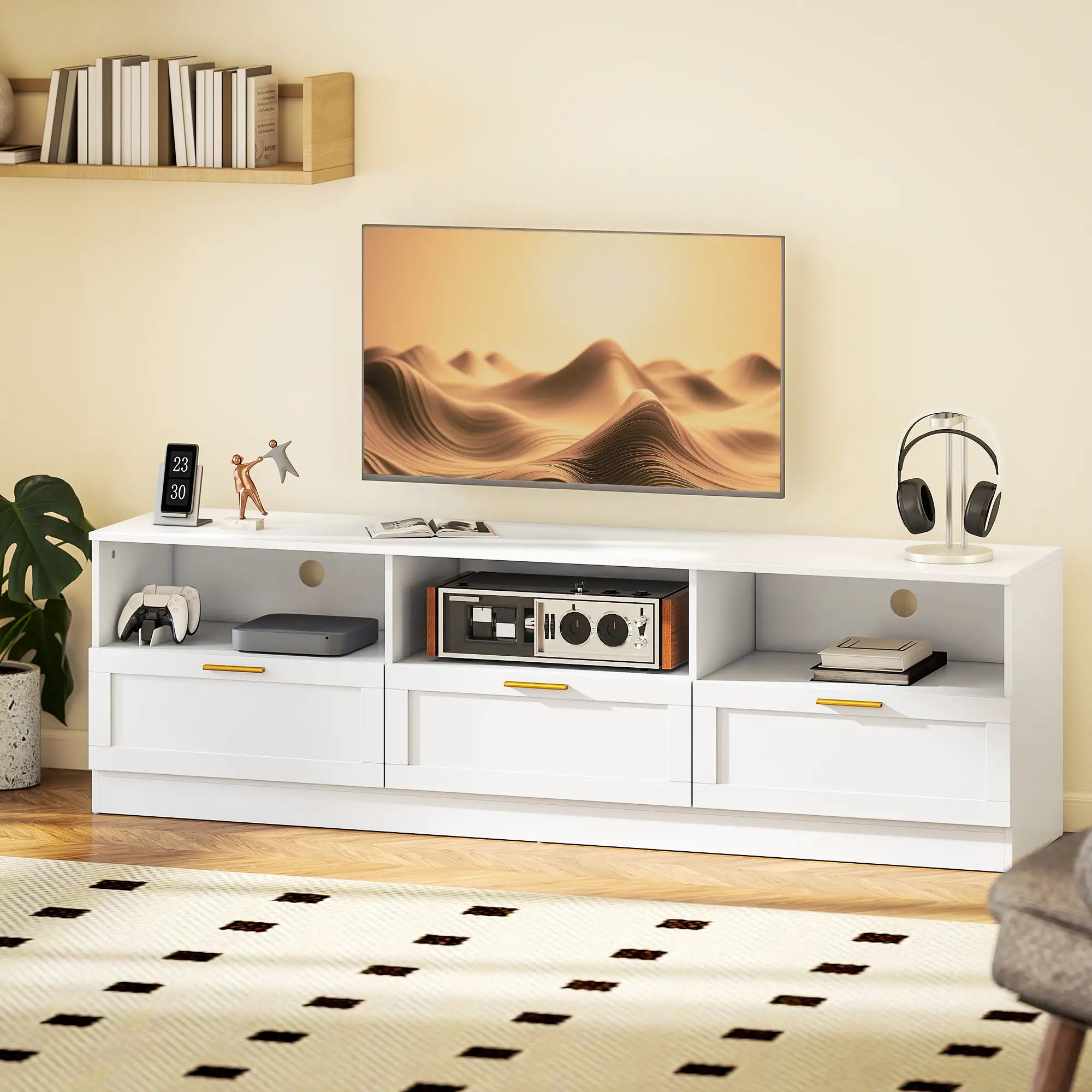 TV Stand with Storage, Entertainment Center, 85 Inch, White TV Stands at Gallery Canada