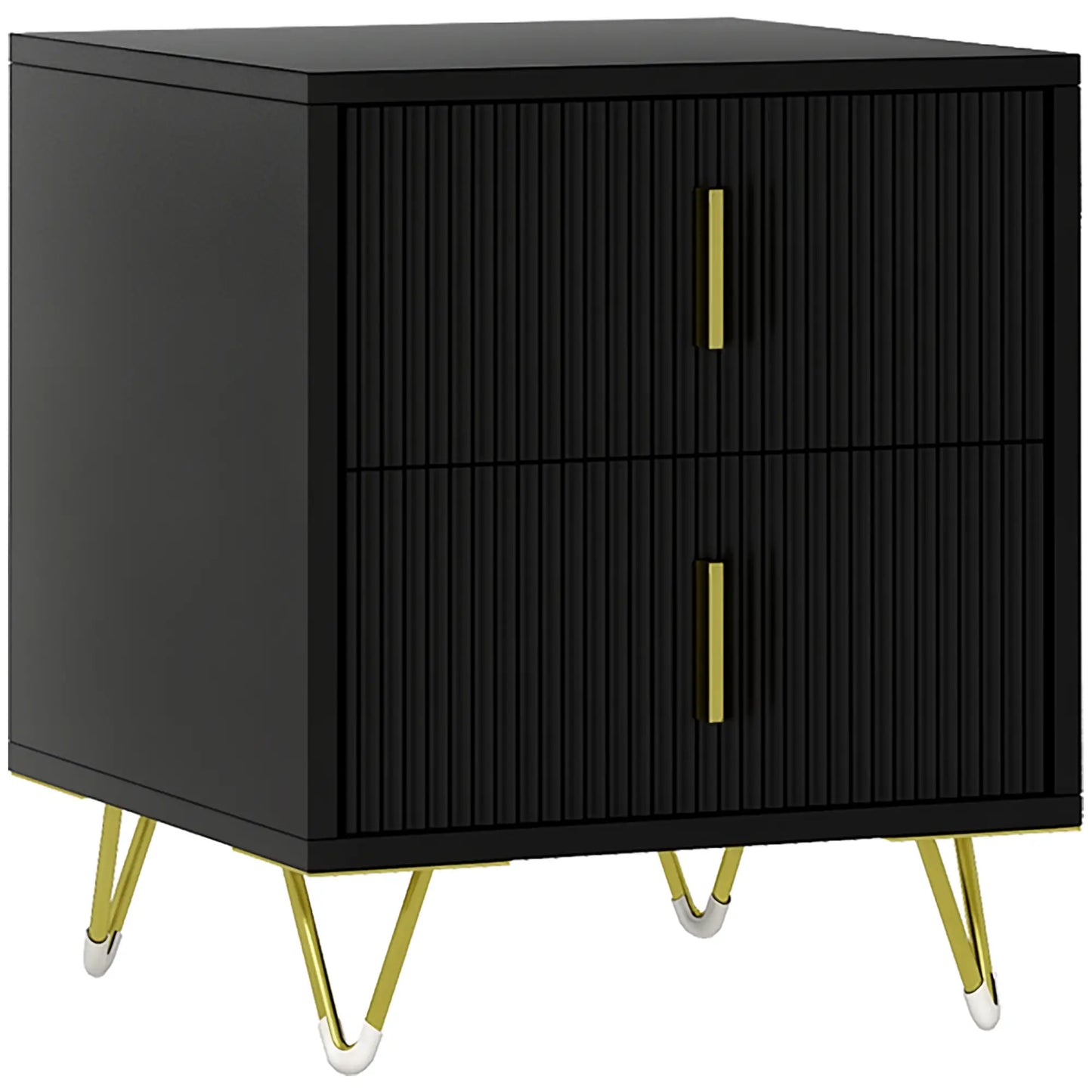 Modern Nightstand, 2 Drawers, Metal Legs, Bedroom Living Room, Black Bedside Tables Black at Gallery Canada