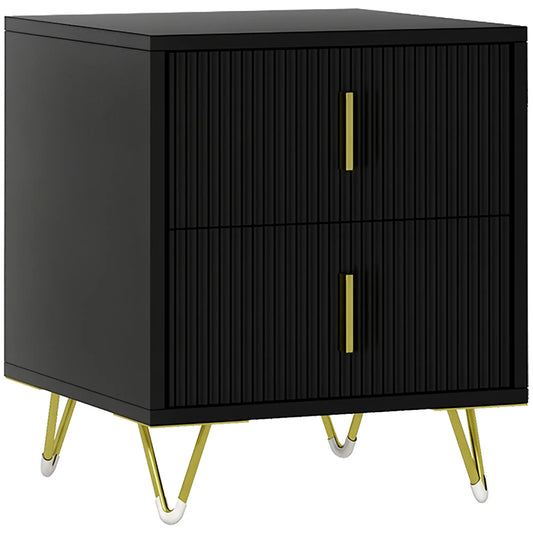 Modern Nightstand, 2 Drawers, Metal Legs, Bedroom Living Room, Black Bedside Tables Black at Gallery Canada