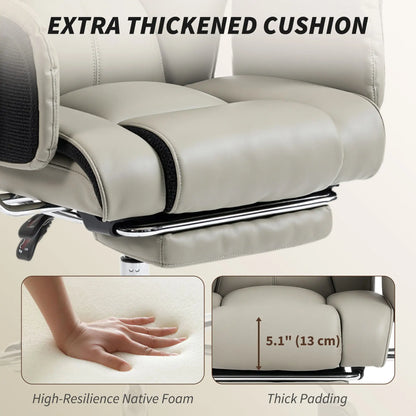 Reclining Office Chair, High Back Executive Desk Chair, PU Leather, Footrest, Swivel Wheels, Grey Executive & Manager Chairs at Gallery Canada