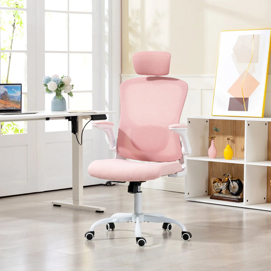 Ergonomic Office Chair, Mesh Desk Chair, Adjustable Headrest, Lumbar Support, Pink Task Chairs Pink, White at Gallery Canada