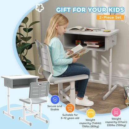 Kids Desk And Chair Set, Height Adjustable, With Drawer, Grey Kids Desk Sets at Gallery Canada