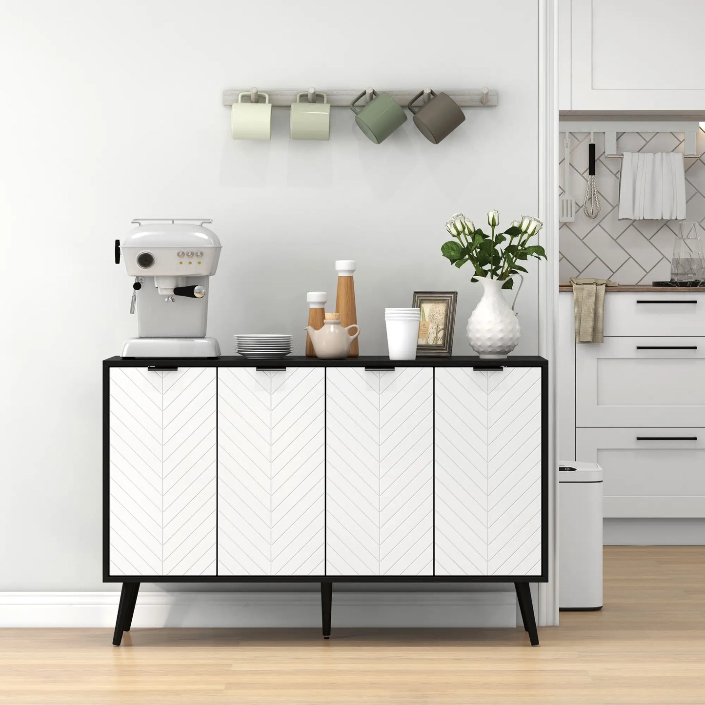 Modern Sideboard, Dining Cabinet with Adjustable Shelves, Black Bar Cabinets at Gallery Canada