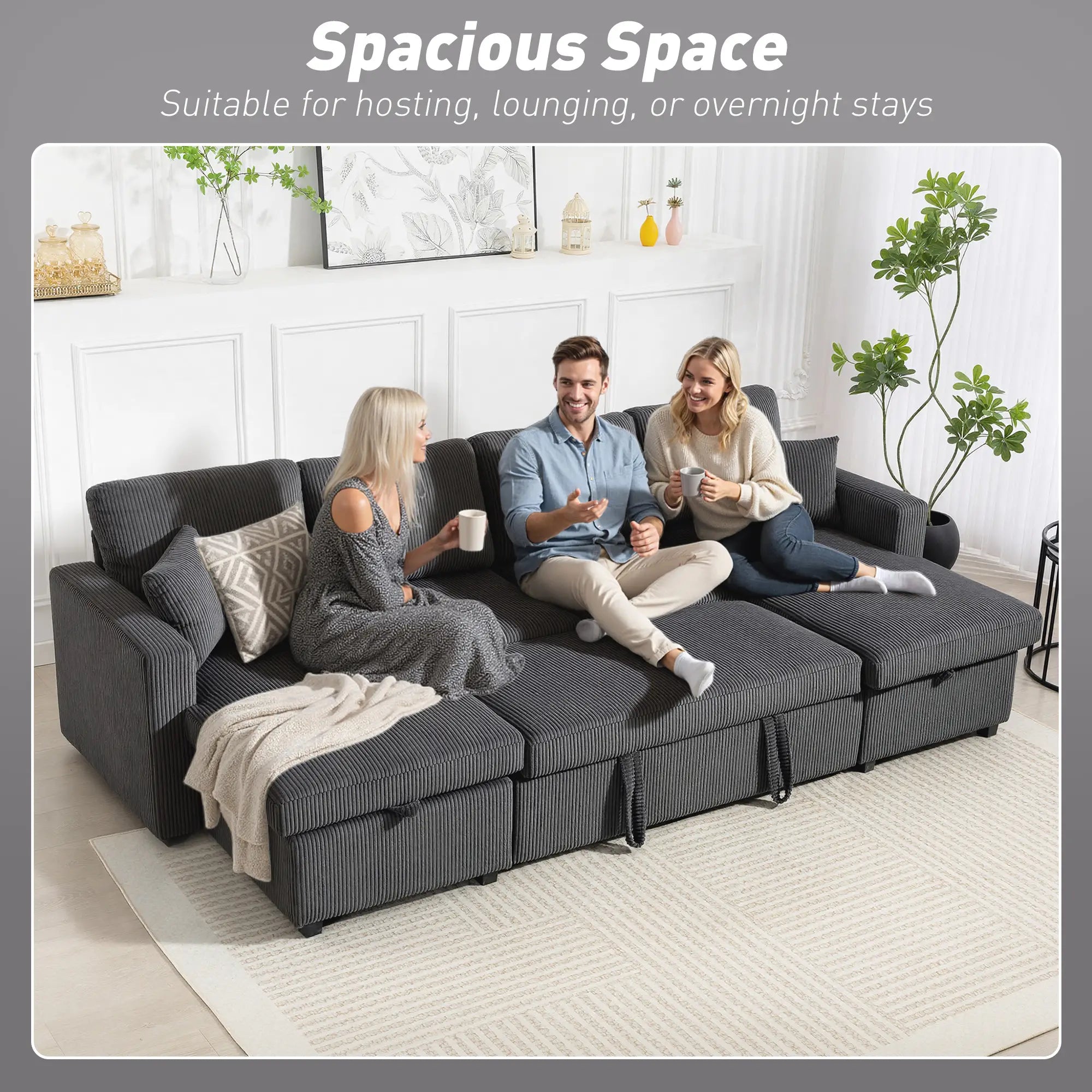 Convertible Sofa Bed, U-Shaped Sleeper Couch with Storage Chaise, Grey Sofas & Reclining Chairs at Gallery Canada