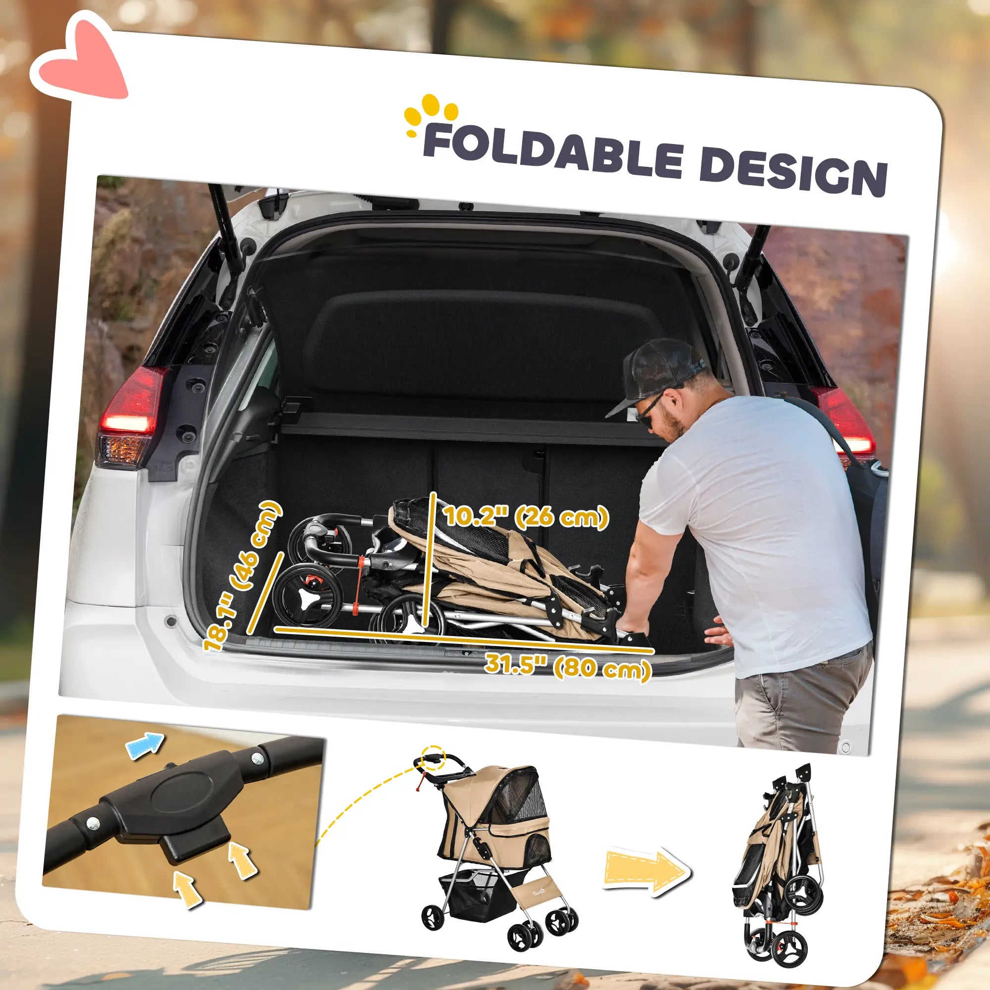 Foldable Pet Stroller, 4 Wheels, Storage Basket, Cup Holder, Coffee Dog Bike Trailers & Strollers at Gallery Canada