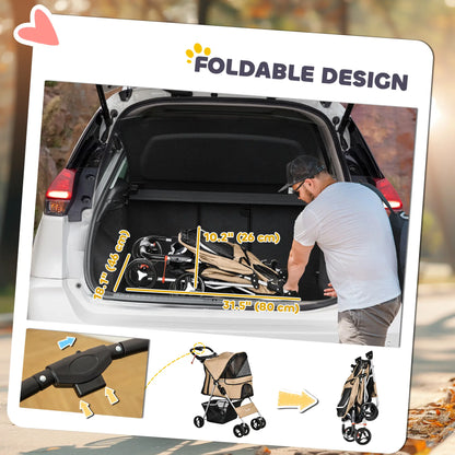 Foldable Pet Stroller, 4 Wheels, Storage Basket, Cup Holder, Coffee Dog Bike Trailers & Strollers at Gallery Canada
