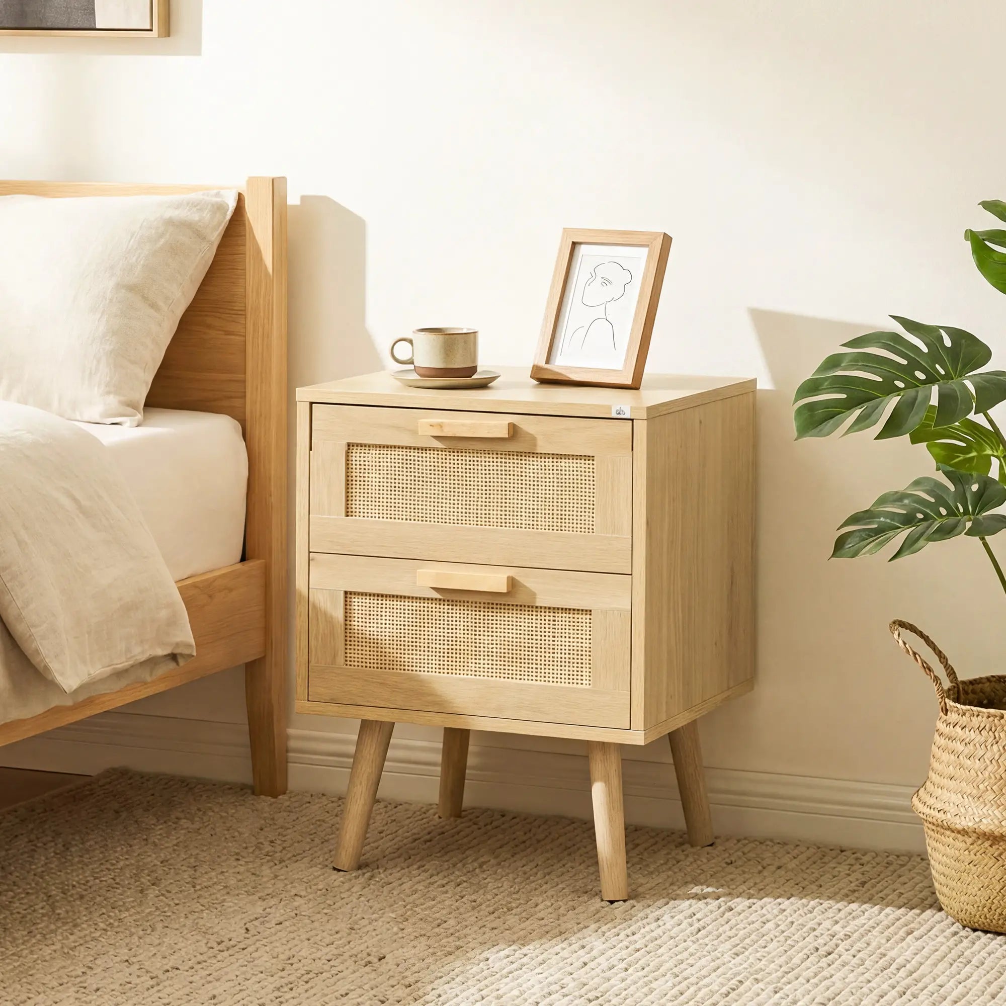 Boho Nightstand Set of 2, Side Table with 2 Drawers, Living Room, Bedroom Bedside Tables at Gallery Canada