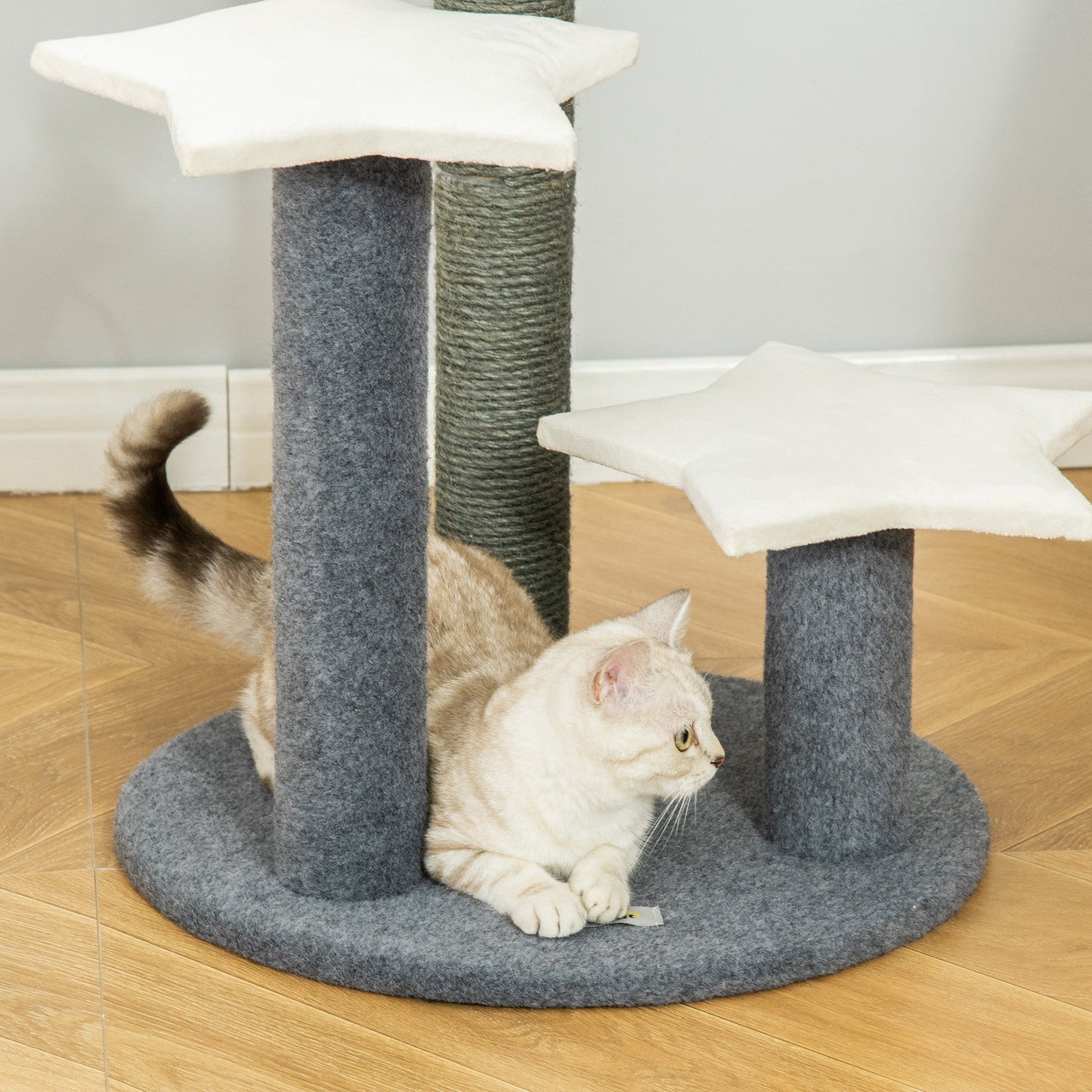 30" Cat Tree Kitty Activity Center Climbing Toy Rest Pet Furniture with Sisal Scratching Post Moon Star Shaped Perch Hanging Ball Grey, White at Gallery Canada