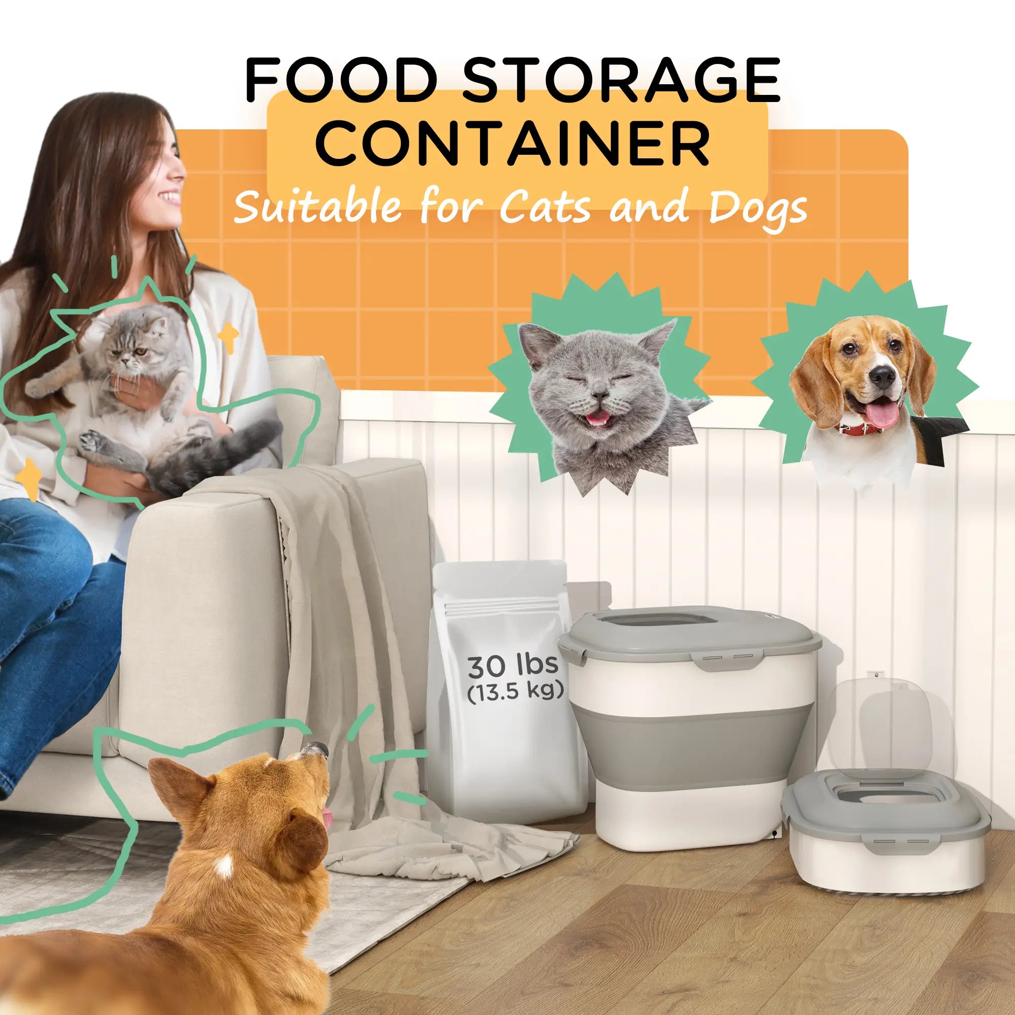 6-30lb Collapsible Dog Food Container, Airtight Lids, Wheels, Grey Dog Bowls at Gallery Canada