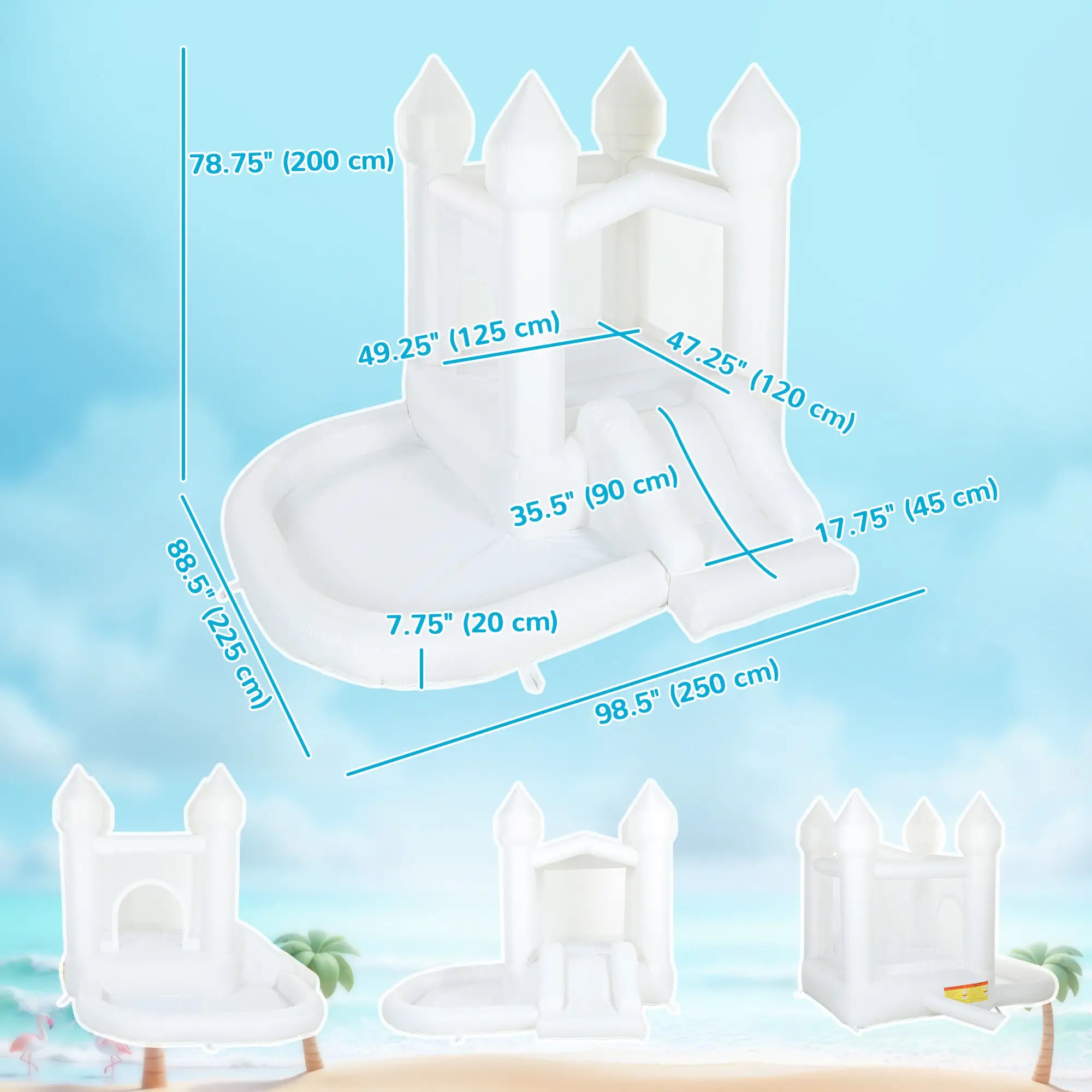 Inflatable Bouncy Castle, 3-in-1 Bounce House with Slide, Ball Pit, 370W Blower, White Inflatables at Gallery Canada
