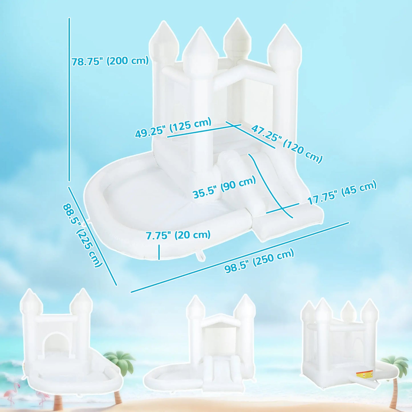 Inflatable Bouncy Castle, 3-in-1 Bounce House with Slide, Ball Pit, 370W Blower, White Inflatables at Gallery Canada