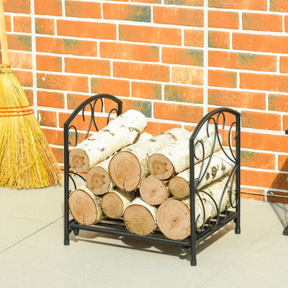 16" Heavy Duty Metal Fireplace Log Holder, Firewood Rack Outdoor, Black Firewood Racks at Gallery Canada