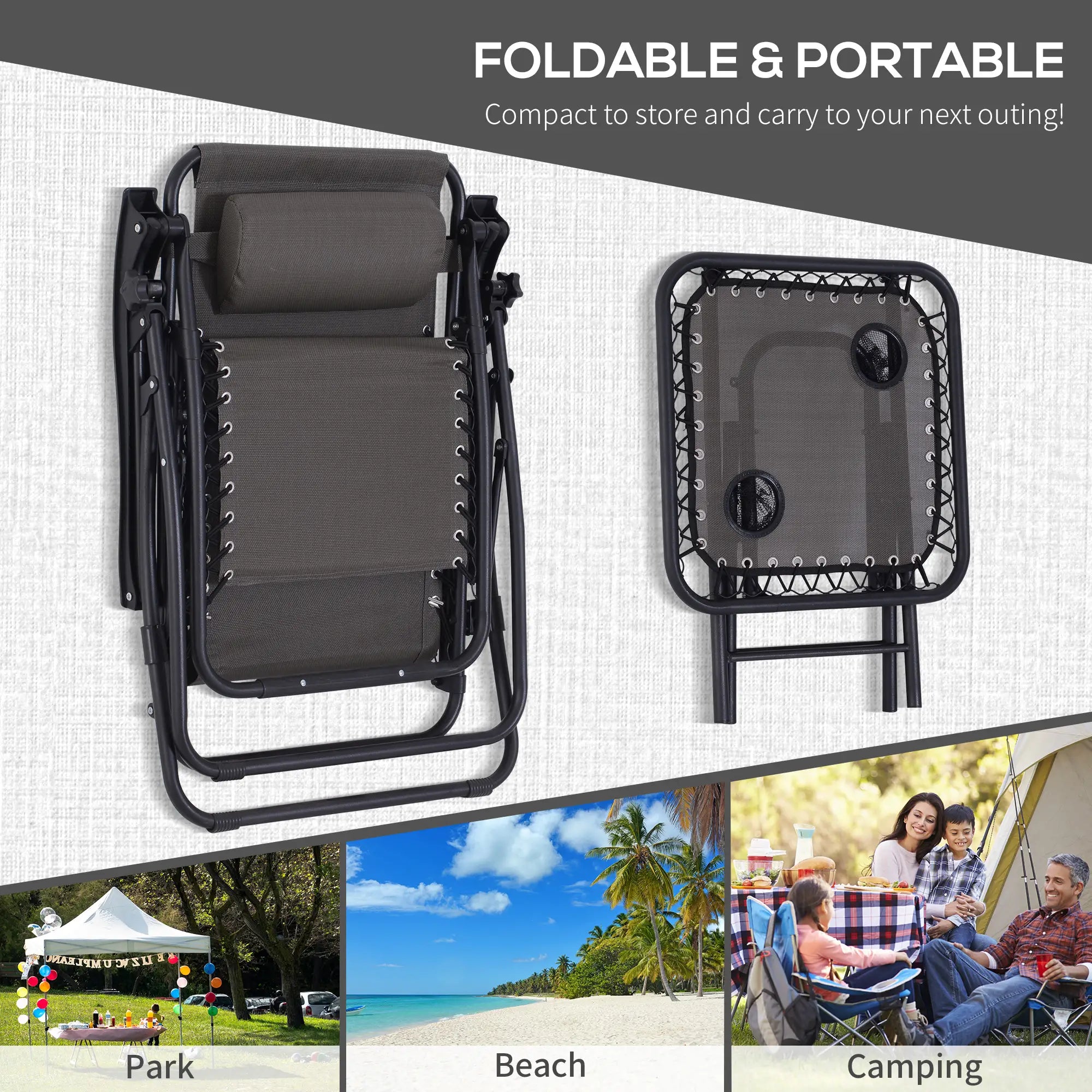 Zero Gravity Chair Set of 2, Patio Chair with Side Table, Grey Lounger Chairs at Gallery Canada