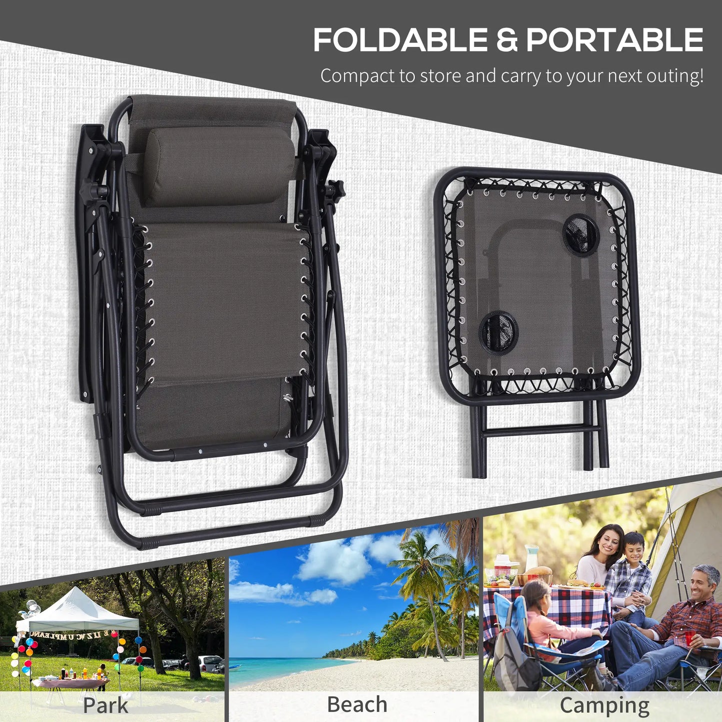 Zero Gravity Chair Set of 2, Patio Chair with Side Table, Grey Lounger Chairs at Gallery Canada