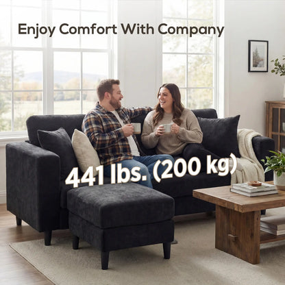 L-Shaped Sectional Sofa, Wooden Legs, Changeable Chaise, Black 3-Seater Sofas at Gallery Canada