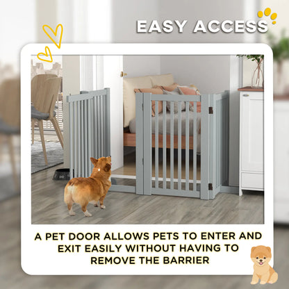 4 Panel Wooden Pet Gate, Free Standing, Open Door, Light Grey Houses, Kennels & Pens at Gallery Canada