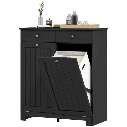 Laundry Cabinet, Tilt Out Hamper with 2 Baskets, 2 Drawers, Black Bathroom Cabinets Black at Gallery Canada