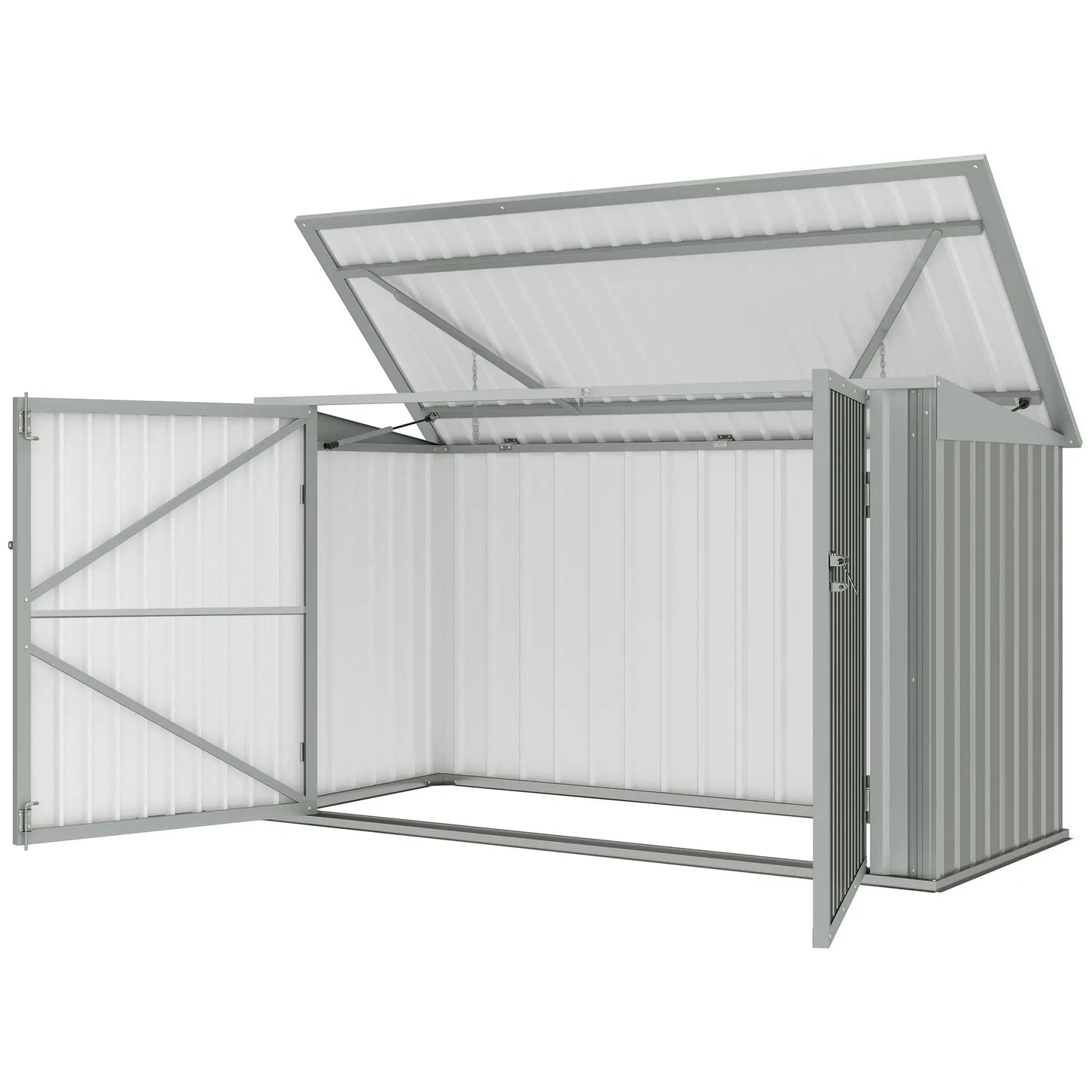 7.6 x 3.4ft Storage Shed, 3 Bin Organizer, Lockable Doors, Silver Grey
