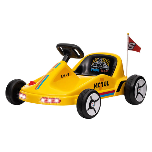 6V Electric Go Kart for Kids, with Music Light Horn, Yellow