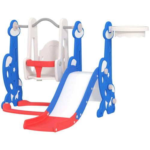 4-in-1 Slide, Swing Set, Basketball Hoop, Climber, Ages 1.5-4, Dark Blue