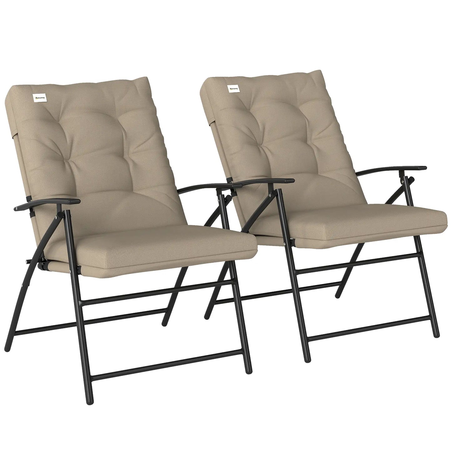2 Outdoor Folding Chairs, Adjustable Backrest, Padded Camping Chairs, Khaki Patio Chairs at Gallery Canada