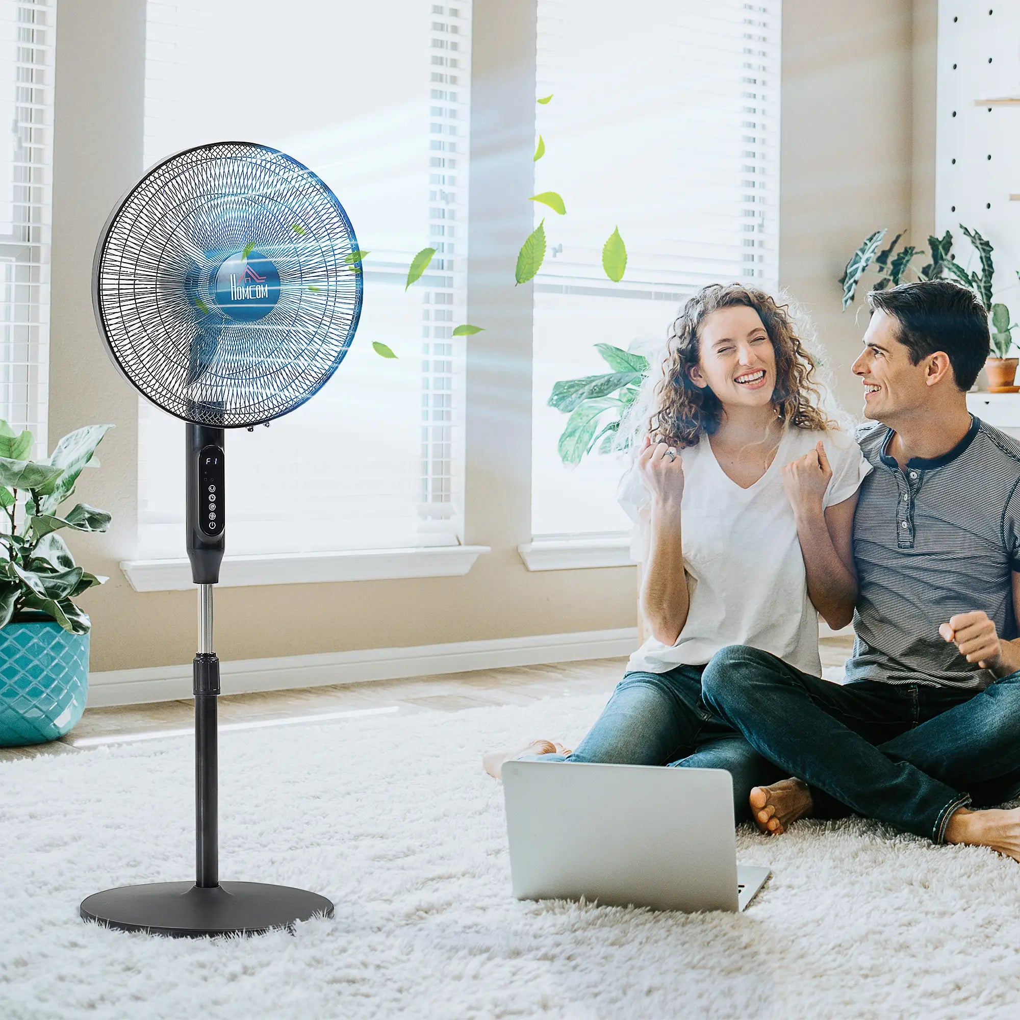 Standing Floor Fan with Remote, Tall Pedestal Electric Fan, Black Stand Fans at Gallery Canada