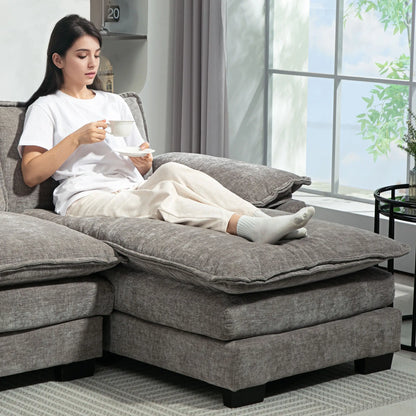 Chenille L-Shaped Sofa with Chaise Lounge, Double-Layer Seat Cushion, Grey Sofas & Reclining Chairs at Gallery Canada