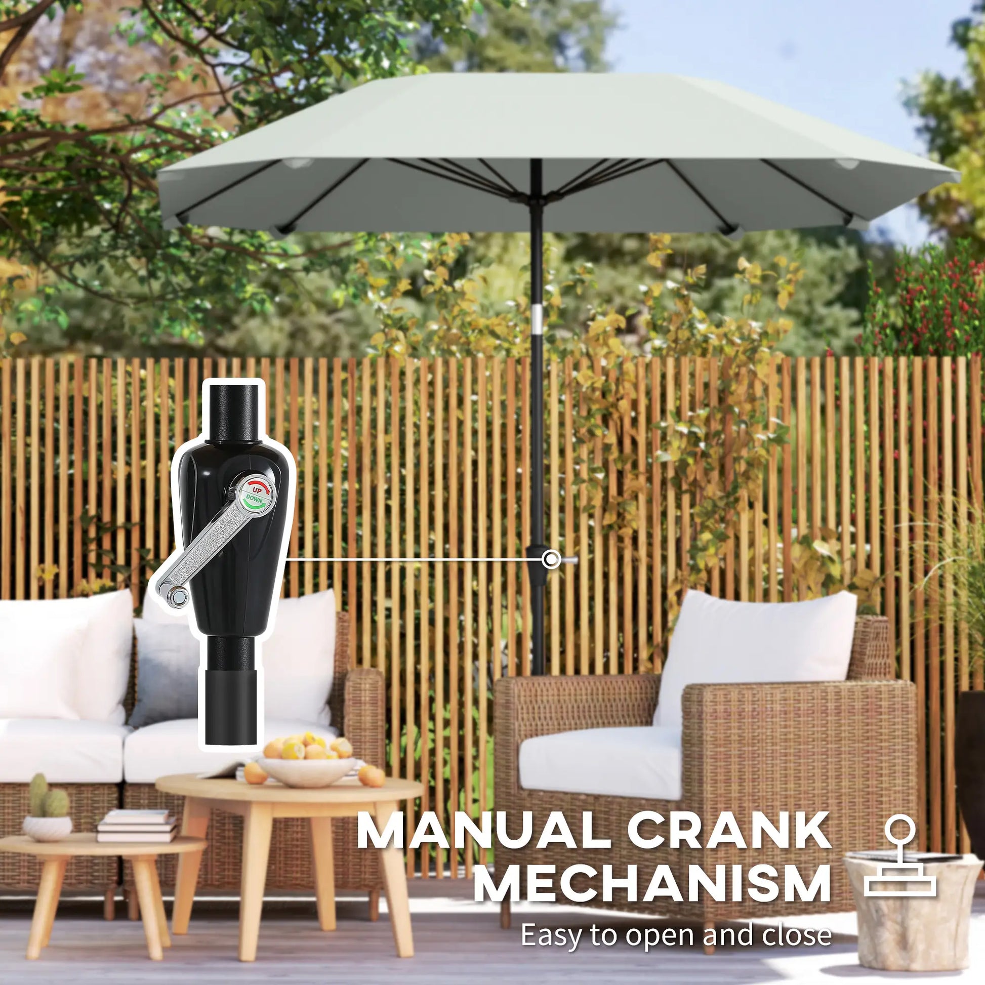 7.6FT Aluminum Patio Umbrella, 8 Ribs, Crank Tilt, Light Grey Sun Umbrellas at Gallery Canada