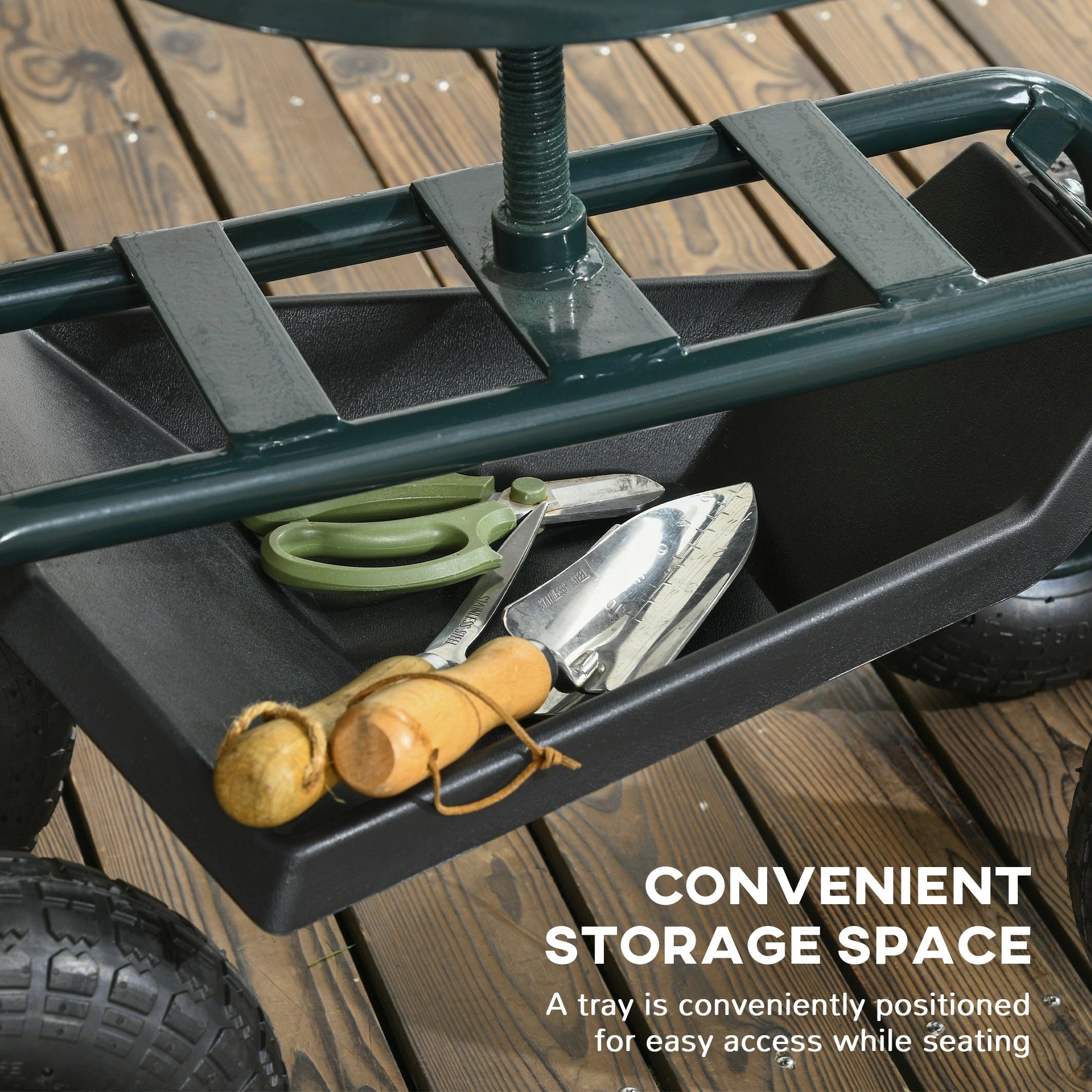 Garden Cart with 360° Swivel Seat, Tool Tray, Adjustable Height Garden Accessories at Gallery Canada