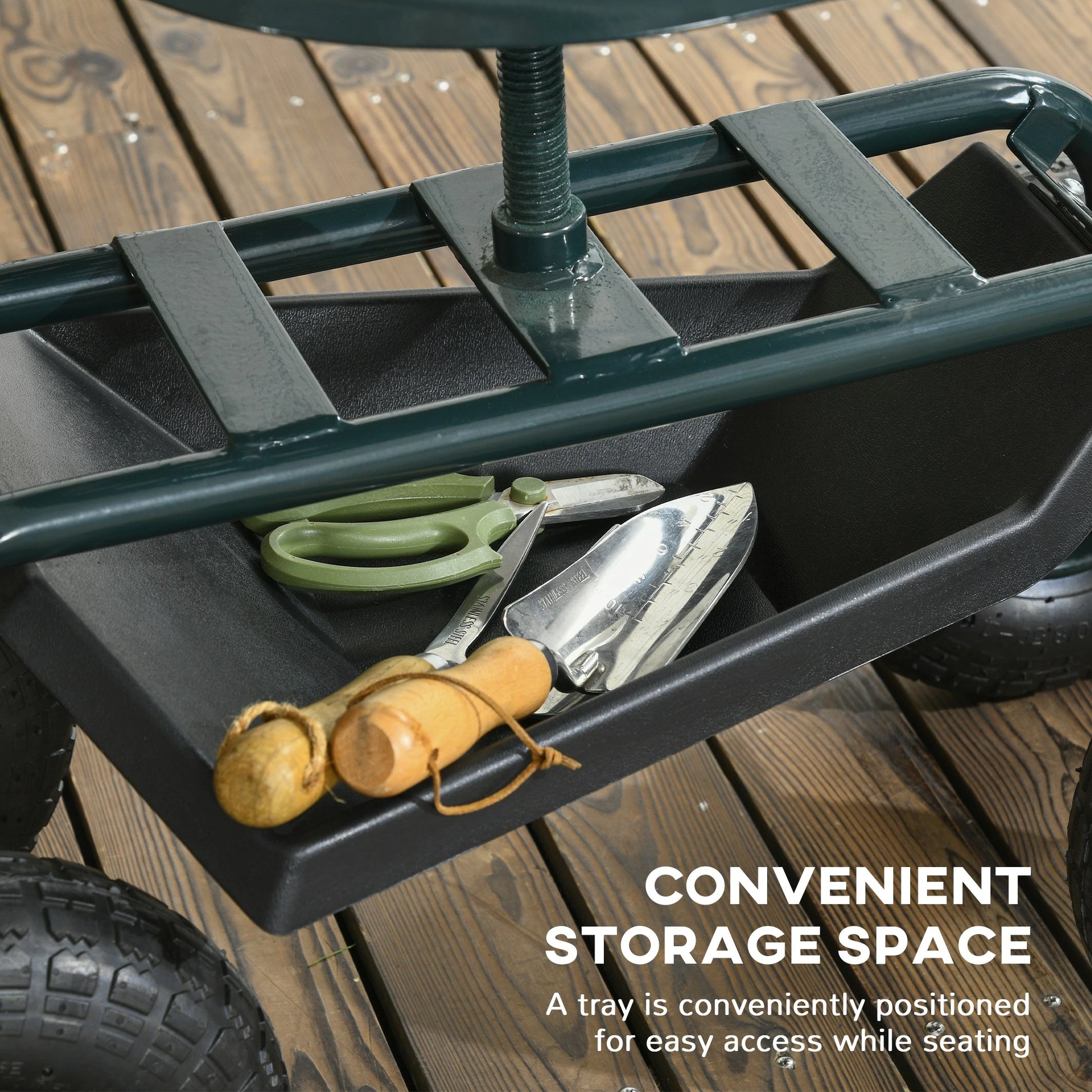 Garden Cart with 360° Swivel Seat, Tool Tray, Adjustable Height Garden Accessories at Gallery Canada