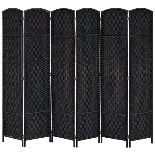 6ft Folding Room Divider, 6 Panel Wooden Frame, Black
