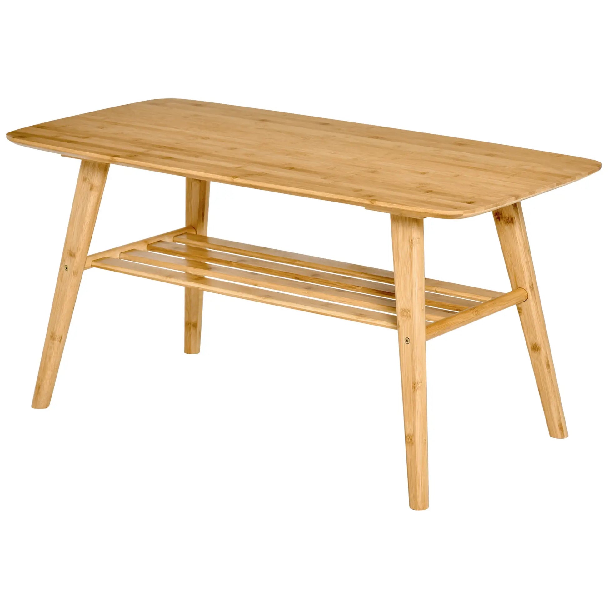 2 Tier Bamboo Coffee Table, Storage Shelf, Wood Grain, 39.25" x 19.75" x 19.75" Coffee Tables at Gallery Canada