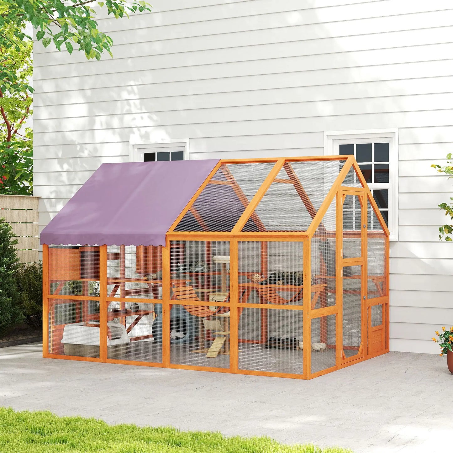 Wooden Outdoor Cat Enclosure, Weatherproof Canopy, Bridges, Resting Boxes, Platforms, for 3-6 Cats Outdoor Cat Enclosures at Gallery Canada