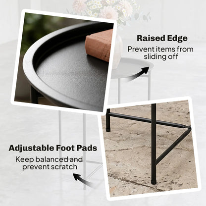 18" Outdoor Side Table, Removable Tray, Folding Legs, Black Patio Side Tables at Gallery Canada