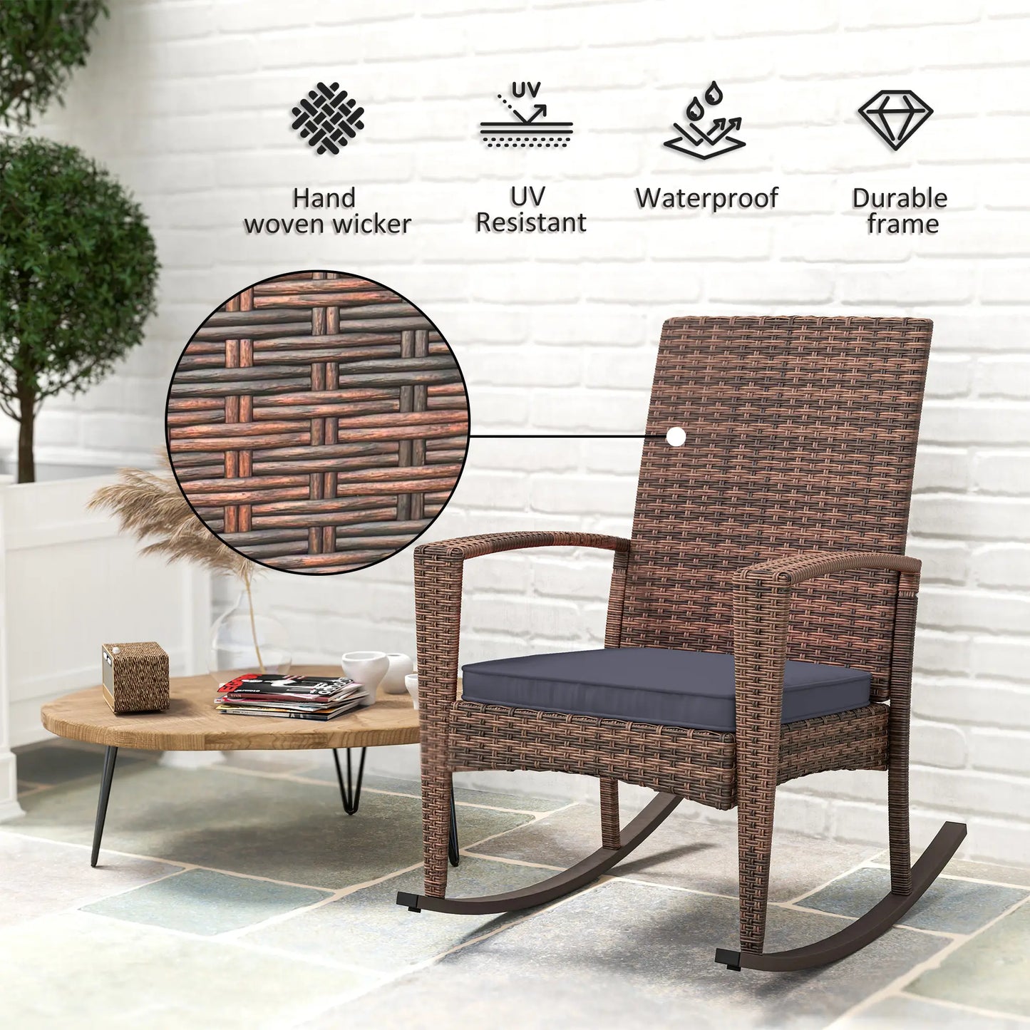 PE Rattan Rocking Chair, Garden Glider, Wicker Patio Chair, Dark Blue Outdoor Rocking Chairs at Gallery Canada