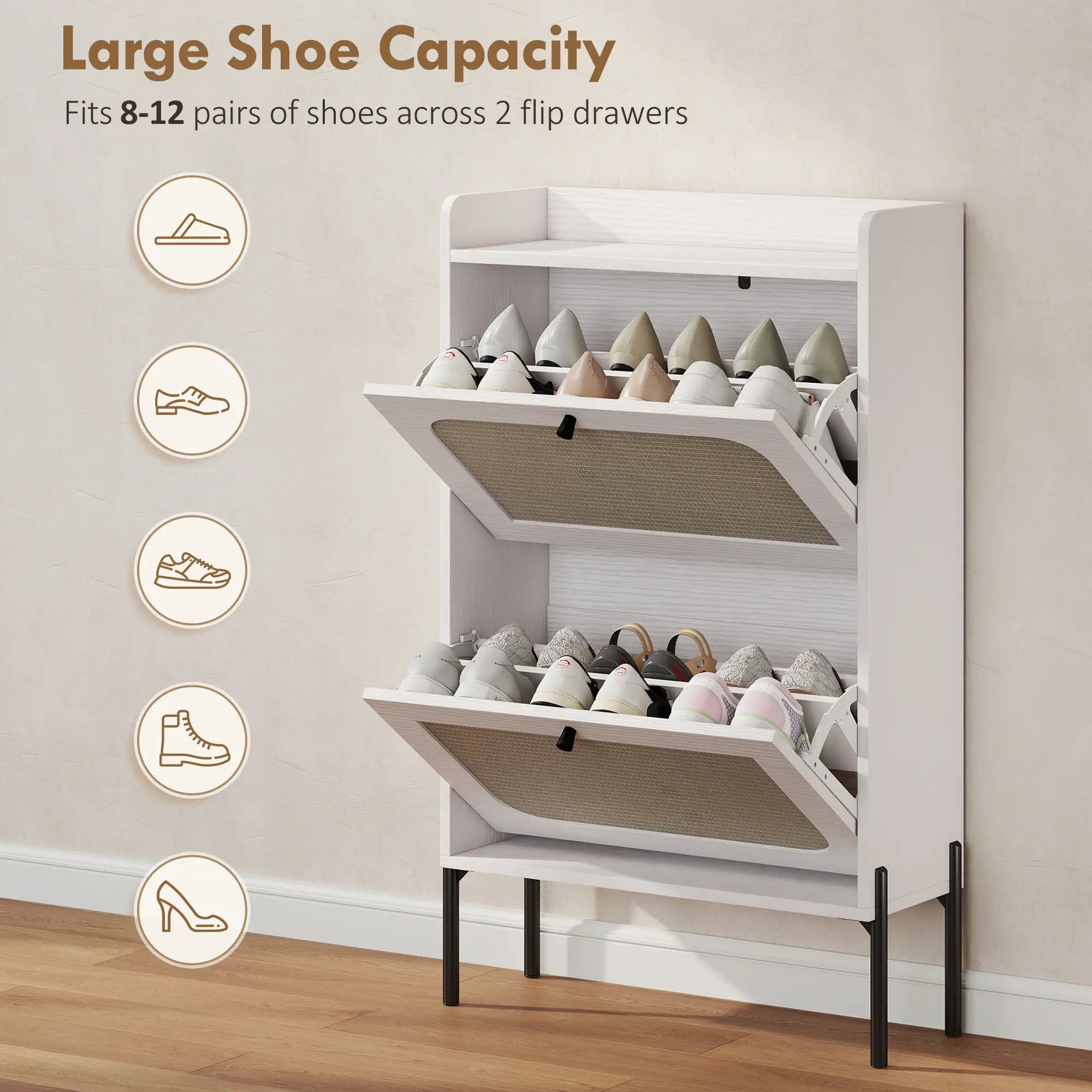 Shoe Cabinet With 2 Flip Drawers, Narrow, White Shoe Storage Cabinets & Racks at Gallery Canada