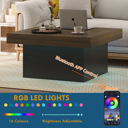 Square Coffee Table with LED Lights, 35-inch, Walnut Coffee Tables at Gallery Canada