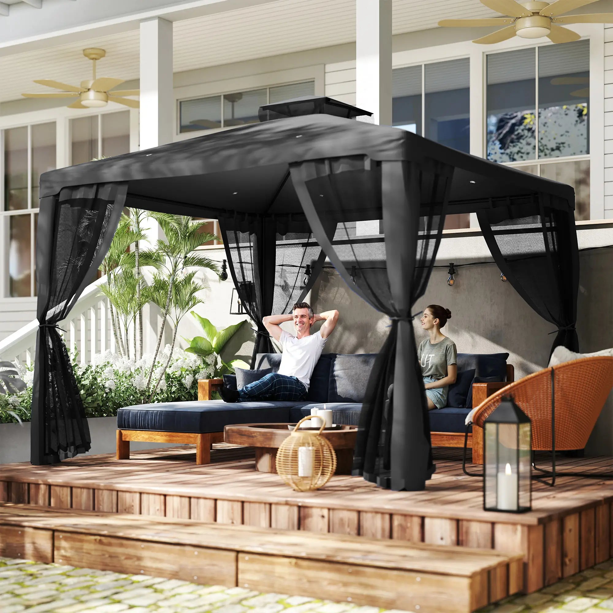 9.6' x 9.6' Gazebo, Steel Frame With Mosquito Netting, Dark Grey Gazebos at Gallery Canada