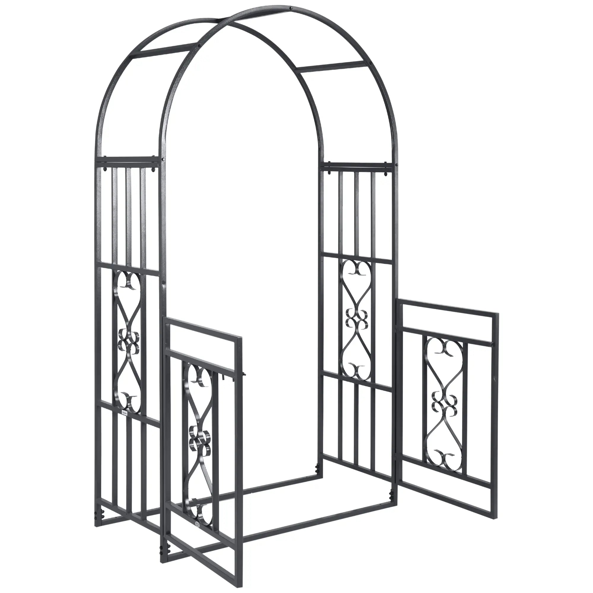 6.7 FT Steel Garden Arch with Gate, Outdoor Arbor for Vines, Dark Grey Garden Arches at Gallery Canada