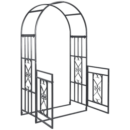 6.7 FT Steel Garden Arch with Gate, Outdoor Arbor for Vines, Dark Grey Garden Arches at Gallery Canada