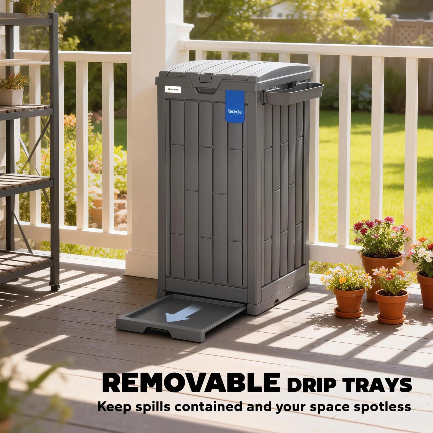 29 Gallon Outdoor Garbage Bin, Dual Lid, Ashtray Drip Tray, Grey Garden Accessories at Gallery Canada