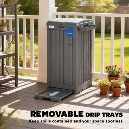29 Gallon Outdoor Garbage Bin, Dual Lid, Ashtray Drip Tray, Grey Garden Accessories at Gallery Canada