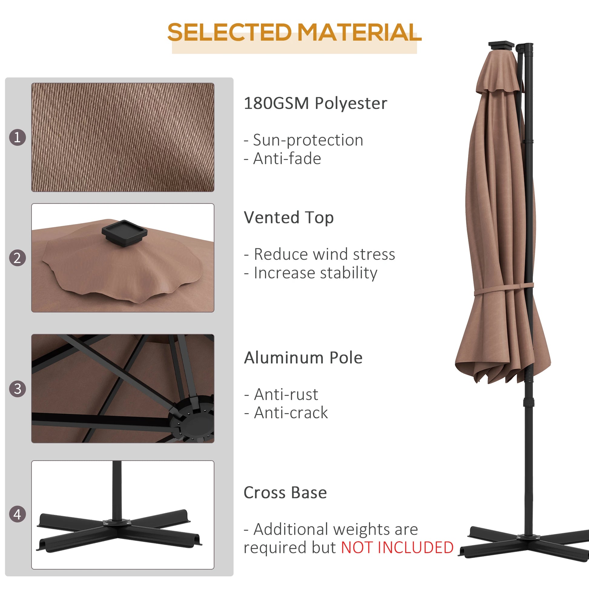 9.5'x8.5' Cantilever Umbrella, Solar LED Lights, 360° Rotation Cantilever Umbrellas at Gallery Canada