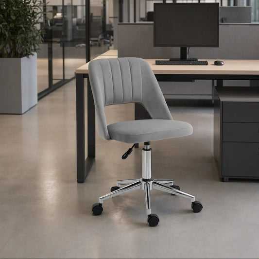 Velvet Swivel Office Chair, Scallop Back, Grey Task Chairs Grey at Gallery Canada