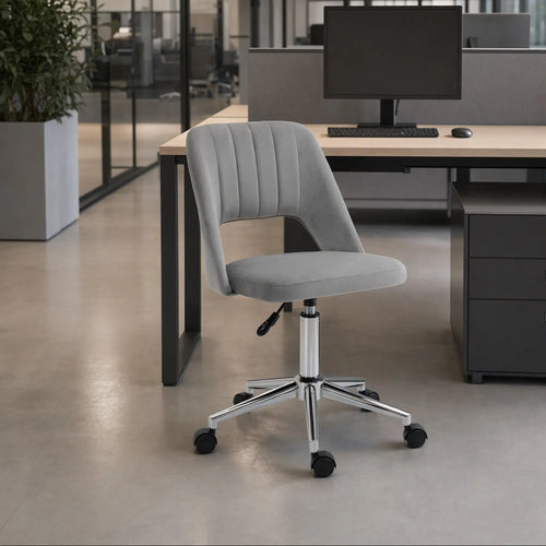 Velvet Swivel Office Chair, Scallop Back, Grey
