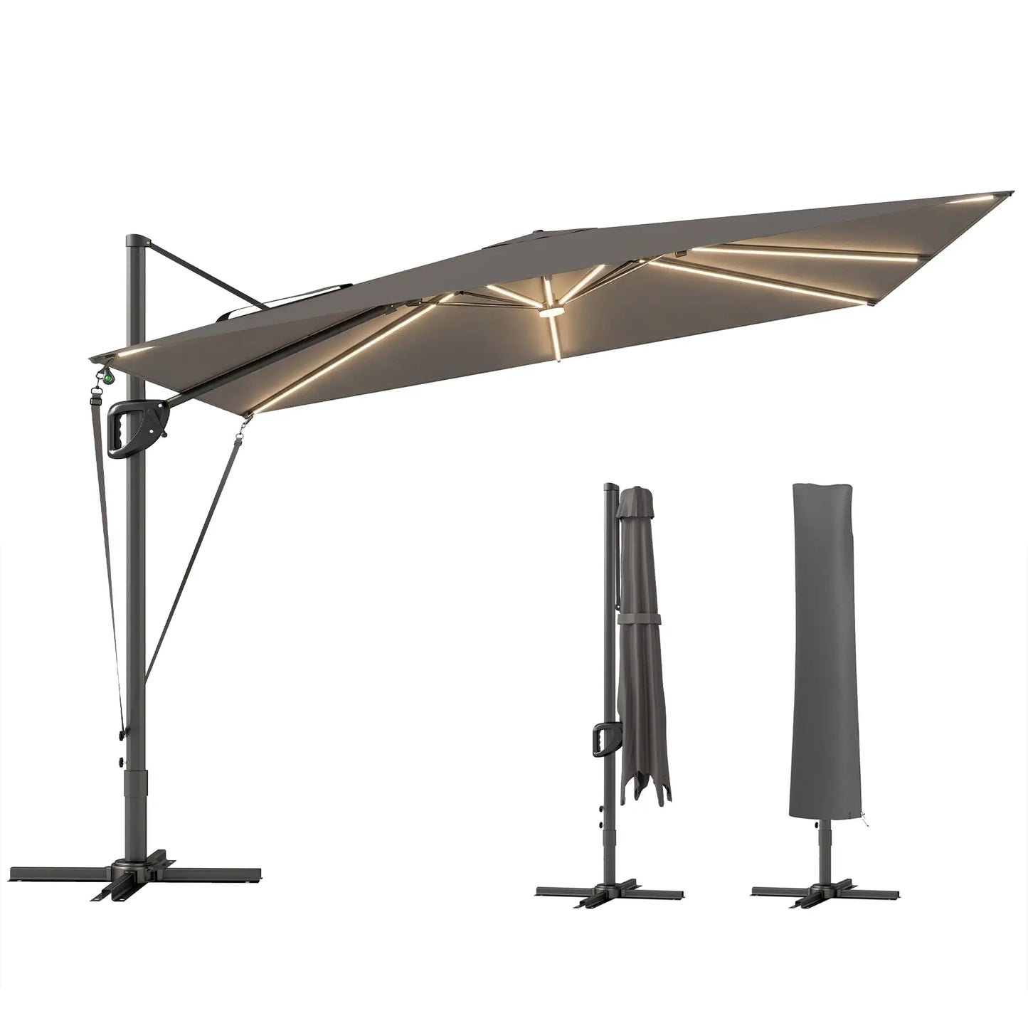 10 x 9.7 Ft Offset Cantilever Patio Umbrella With Lights, Dark Grey Offset Cantilever Umbrellas at Gallery Canada