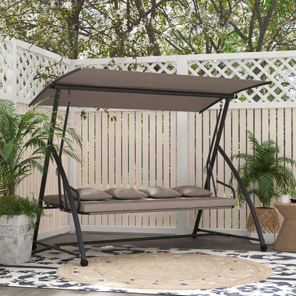 3 Seater Porch Swing, Convertible Chair Bed, Light Brown Patio Swings with Stand at Gallery Canada